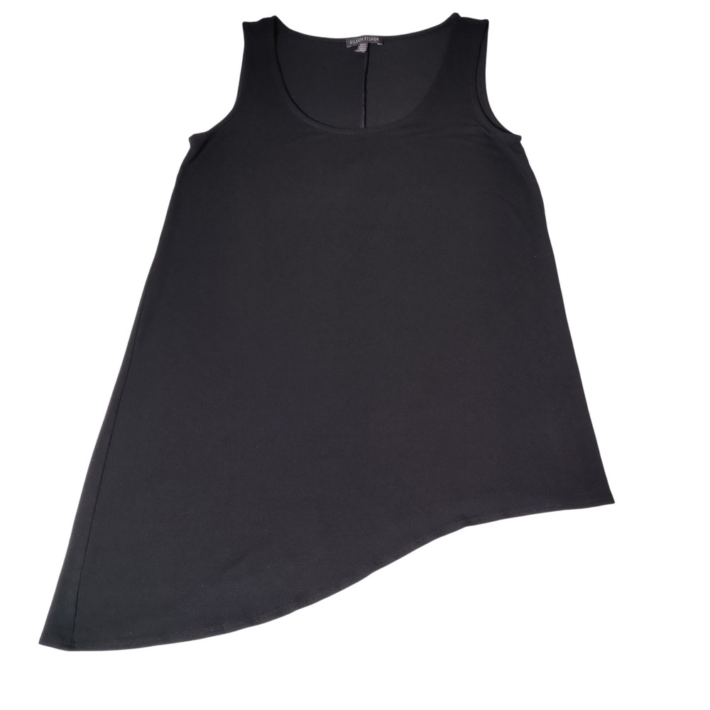 Eileen Fisher Black Asymmetrical Hem Scoop Neck Viscose Tank Top XS